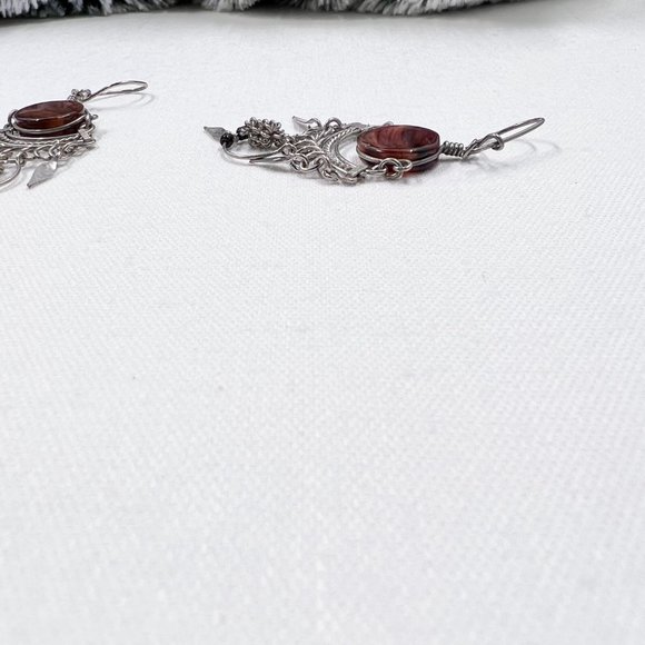 Silver Tone Agate 2 ¼” Wire Earrings - Picture 4 of 5
